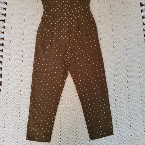 Roolee Polka Dot Jumpsuit Olive Green Button Down 3/4 Sleeve Size Small - Picture 6 of 12